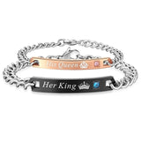 AZIZ BEKKAOUI DIY Her King His Queen Couple Bracelets Stainless Steel Crytal Crown Charm Bracelets For Women Men Drop Shipping