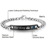 AZIZ BEKKAOUI DIY Her King His Queen Couple Bracelets Stainless Steel Crytal Crown Charm Bracelets For Women Men Drop Shipping